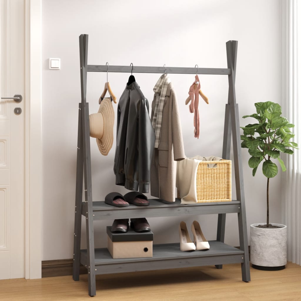 vidaXL Clothes Rack Grey 100x45.5x150 cm Solid Wood Pine