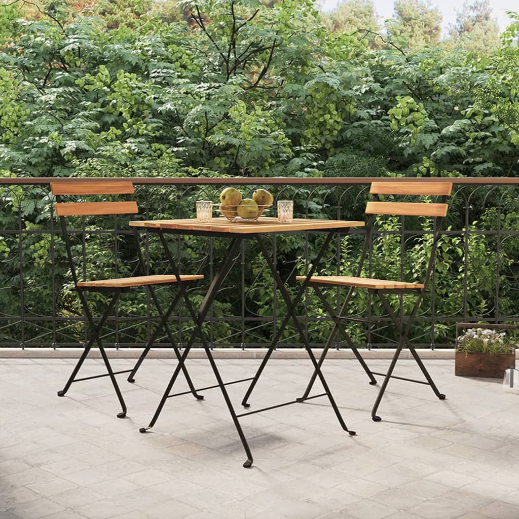 vidaXL Folding Bistro Chairs 2 pcs Solid Wood Teak and Steel