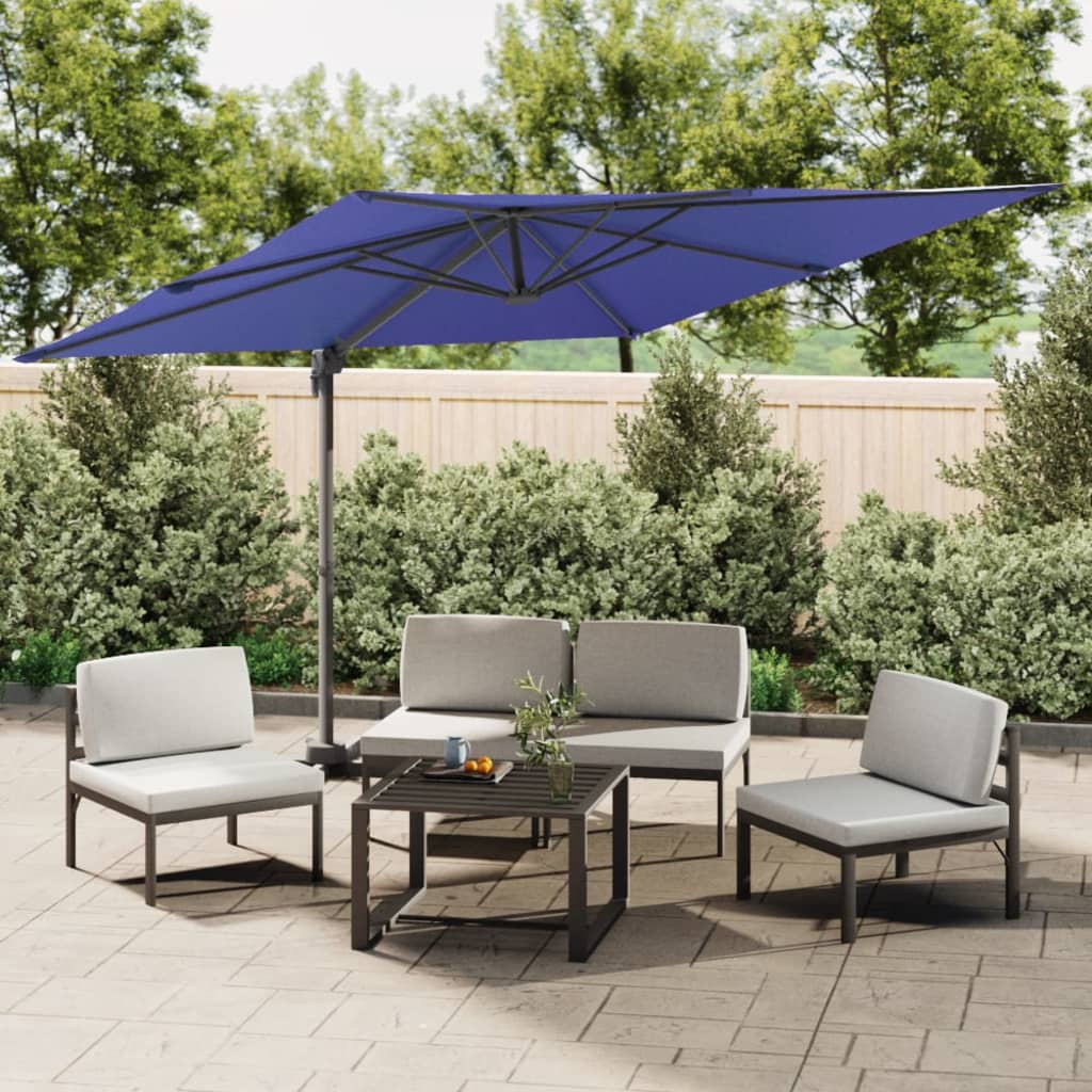 vidaXL LED Cantilever Umbrella Azure Blue 400x300 cm