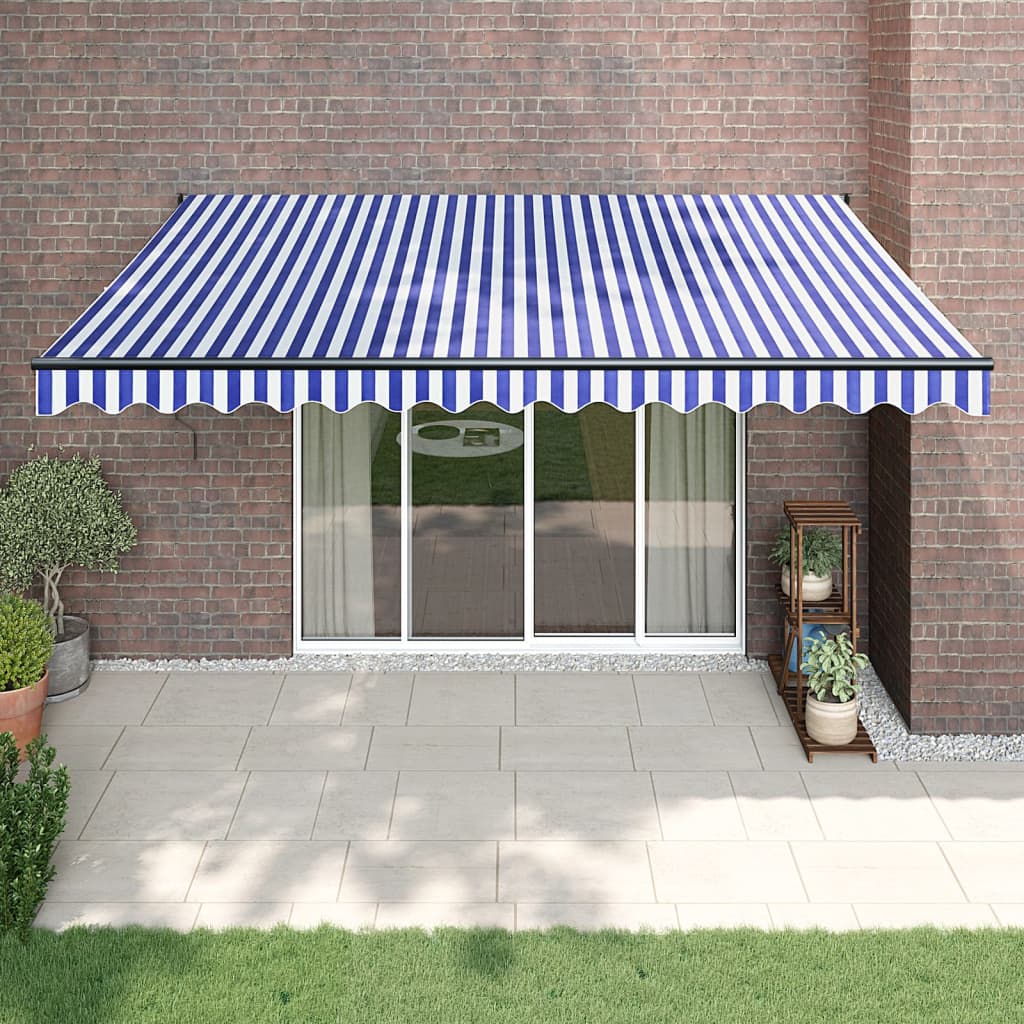 vidaXL Retractable Awning Blue and White 4.5x3 m Fabric and Aluminium