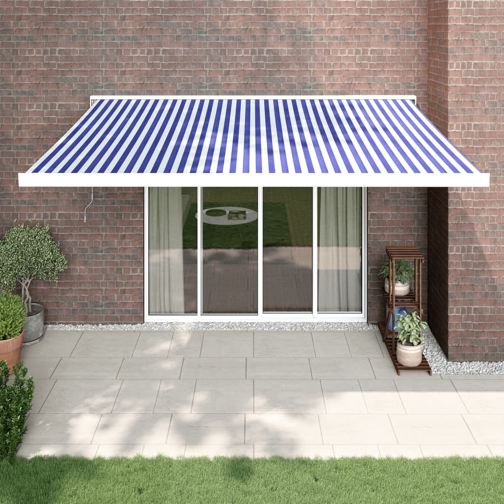 vidaXL Retractable Awning Blue and White 4.5x3 m Fabric and Aluminium