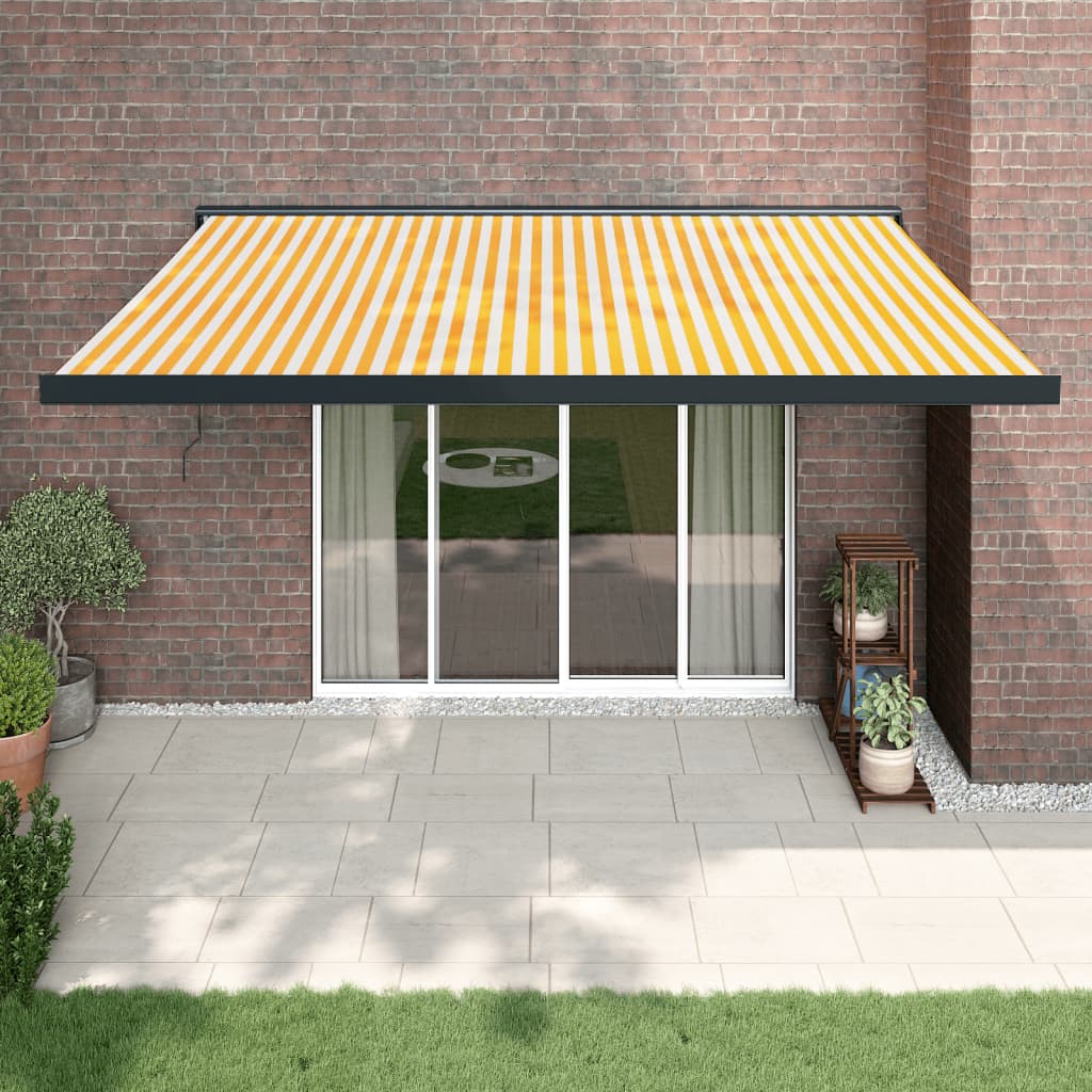 vidaXL Retractable Awning Yellow and White 4x3 m Fabric and Aluminium