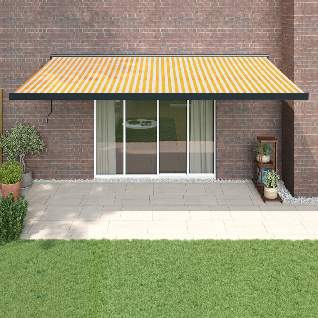 vidaXL Retractable Awning Yellow and White 5x3 m Fabric and Aluminium