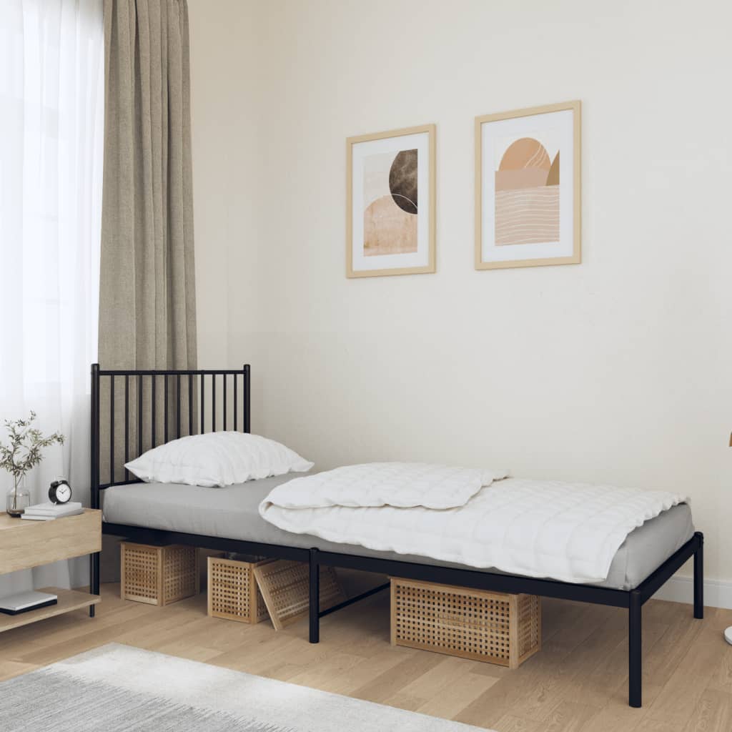 vidaXL Metal Bed Frame with Headboard Black 90x200 cm