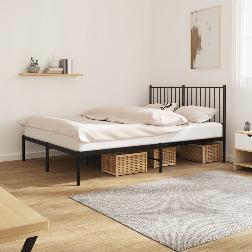 vidaXL Metal Bed Frame with Headboard Black 140x190 cm
