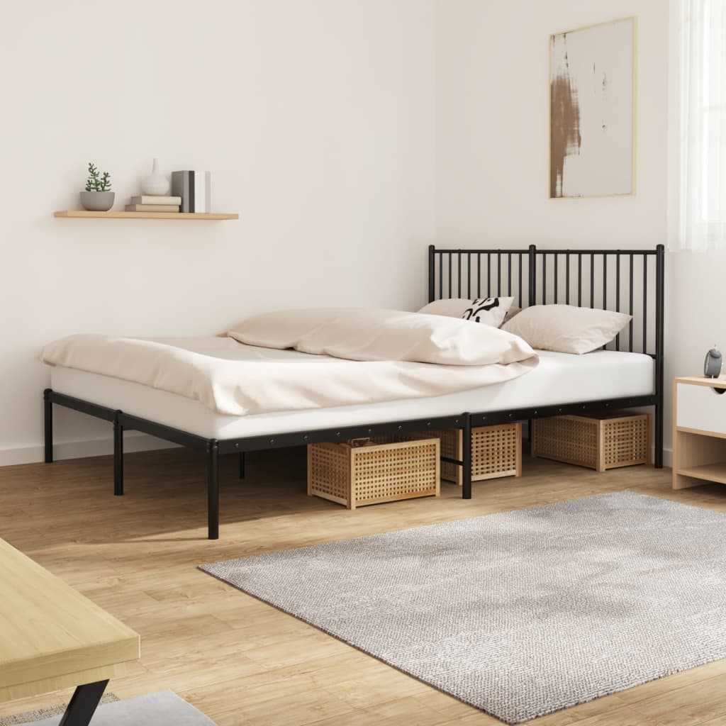 vidaXL Metal Bed Frame with Headboard Black 150x200 cm 5FT King Size