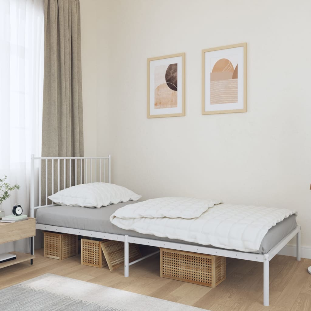 vidaXL Metal Bed Frame with Headboard White 100x190 cm