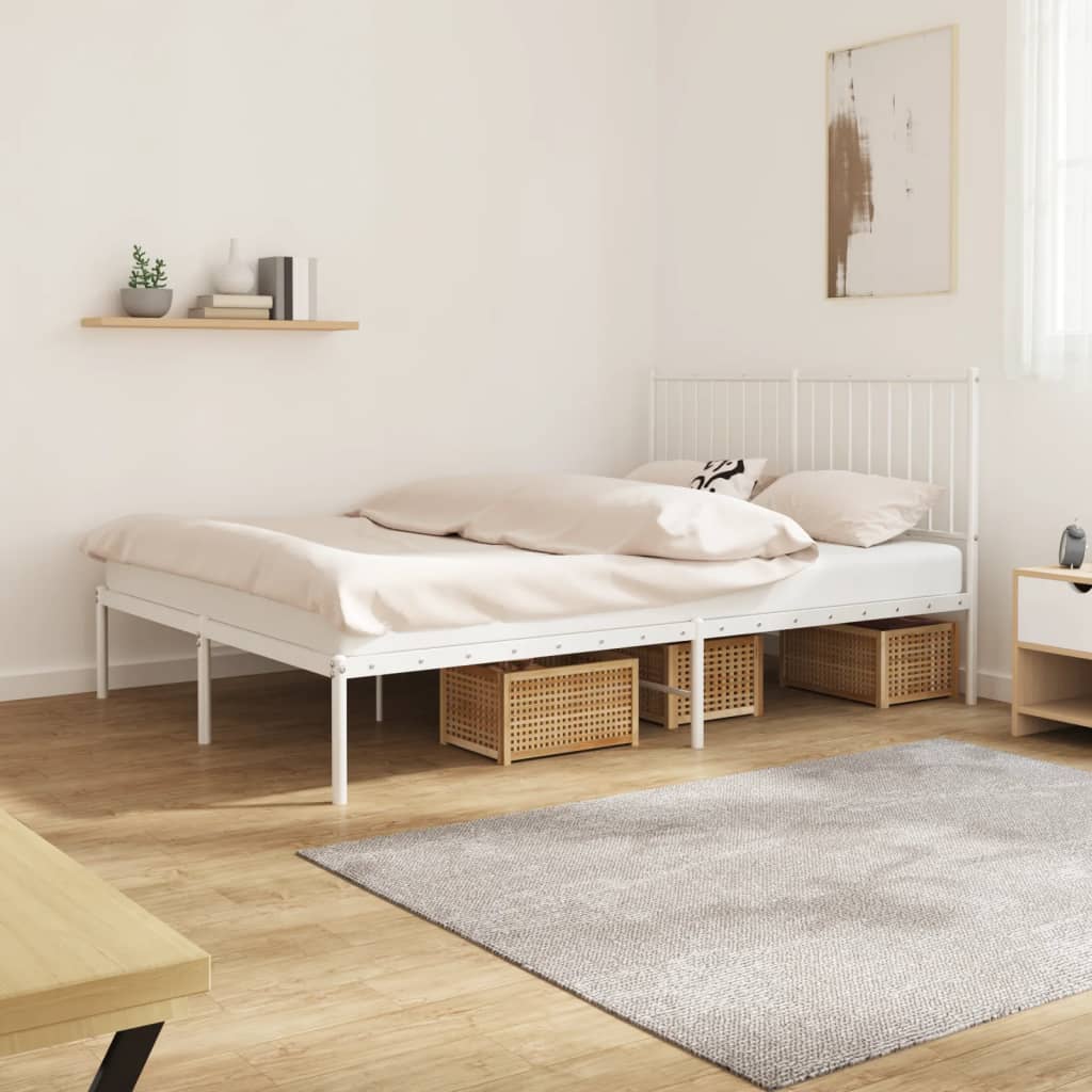 vidaXL Metal Bed Frame with Headboard White 140x190 cm