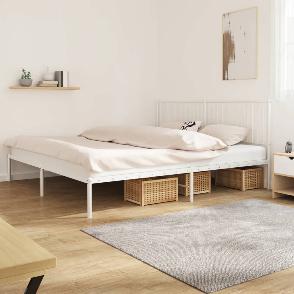 vidaXL Metal Bed Frame with Headboard White 200x200 cm