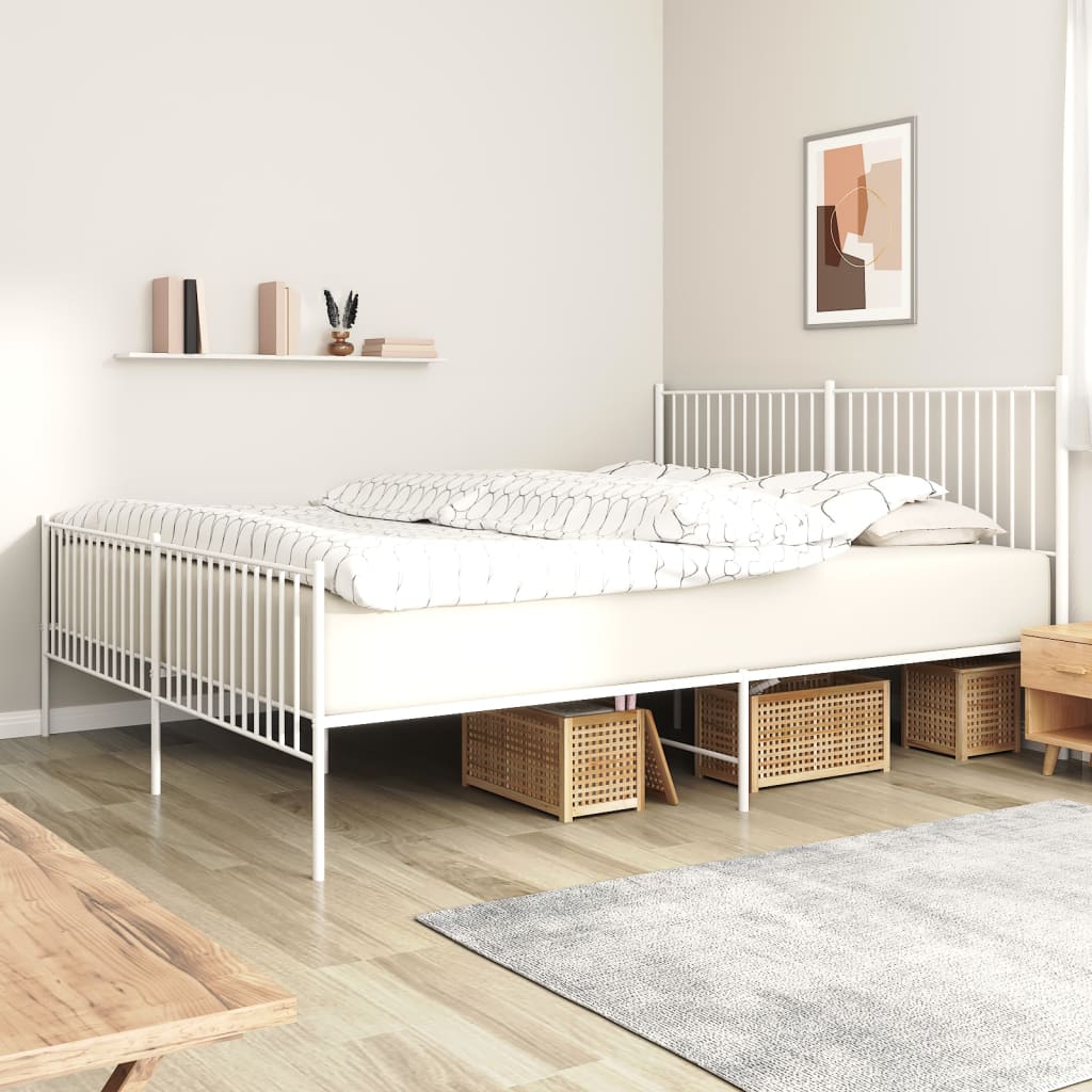 vidaXL Metal Bed Frame with Headboard and Footboard White 200x200 cm