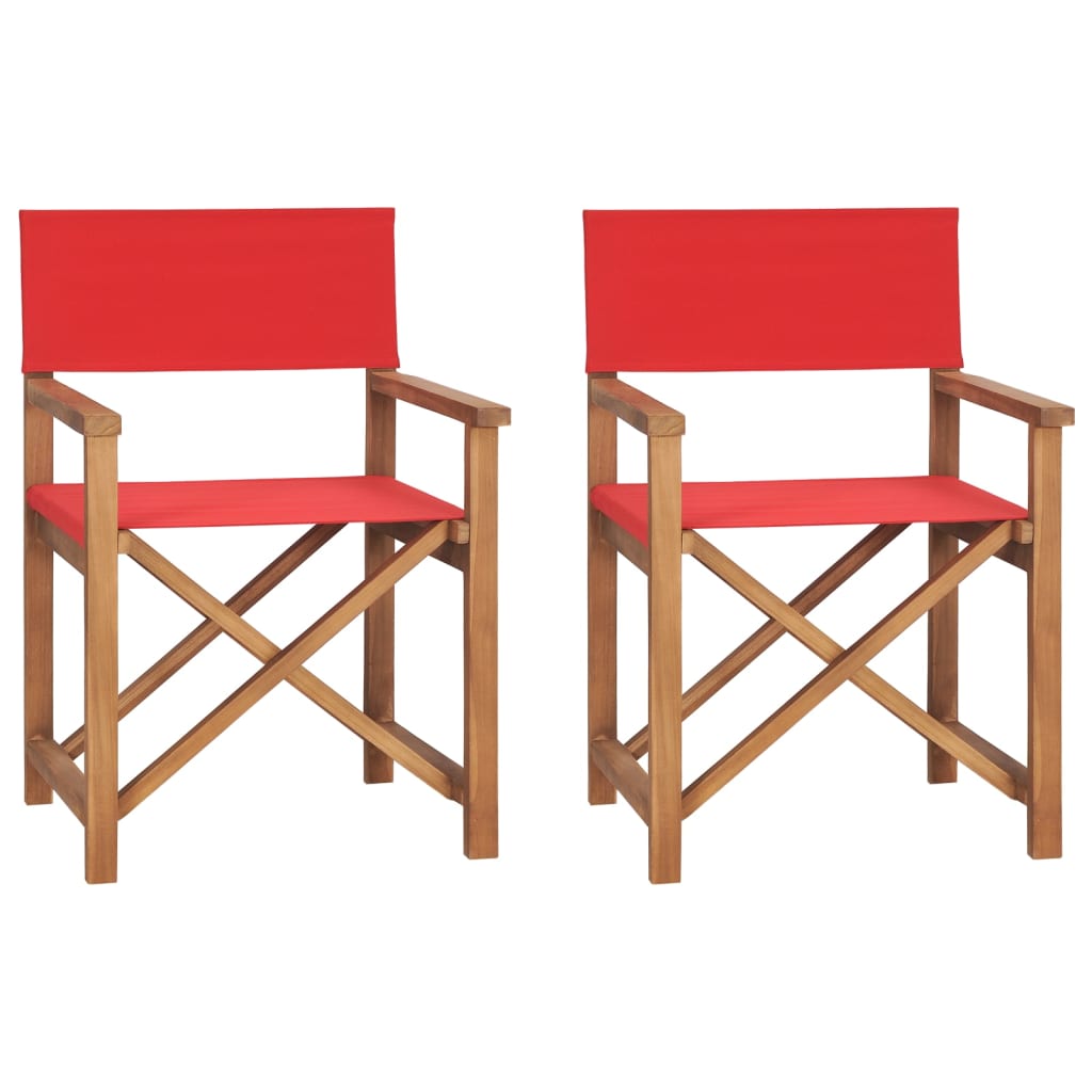 vidaXL Folding Director's Chairs 2 pcs Red Solid Wood Teak