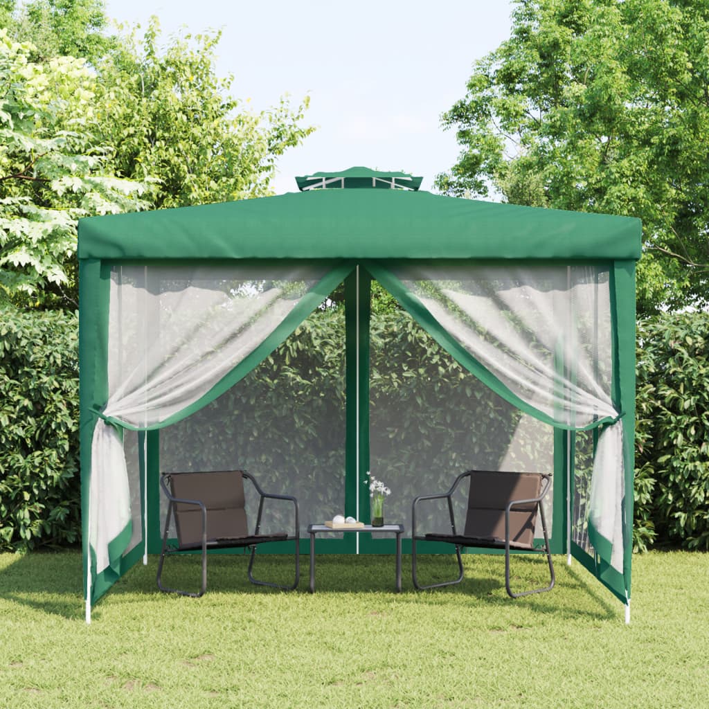 vidaXL Gazebo with Double Roof Green 3x3x2.68 m Fabric