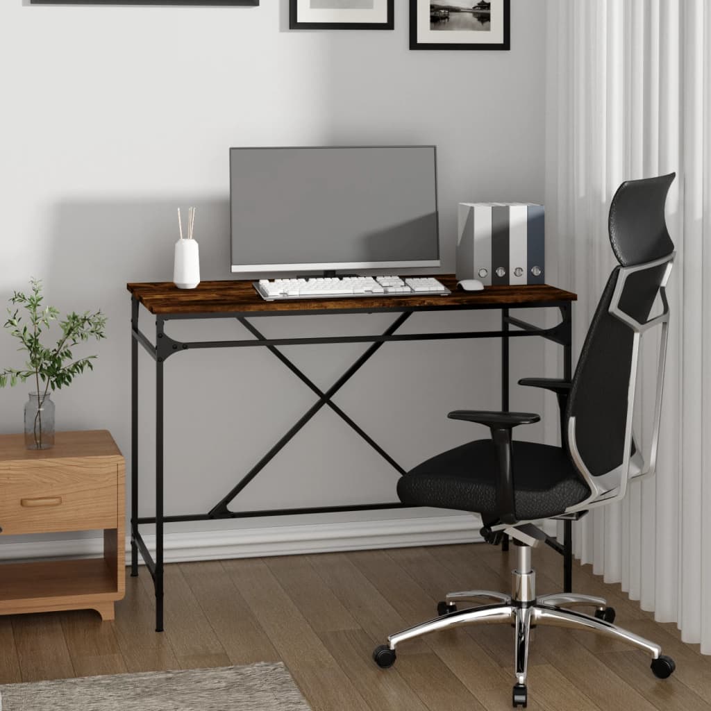 vidaXL Desk Smoked Oak 100x50x75 cm Engineered Wood and Iron