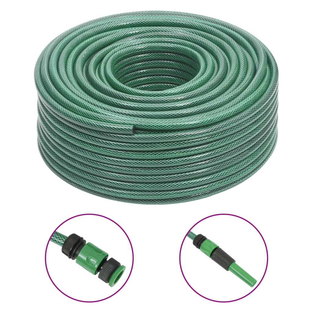 vidaXL Garden Hose with Fitting Set Green 0.6" 100 m PVC