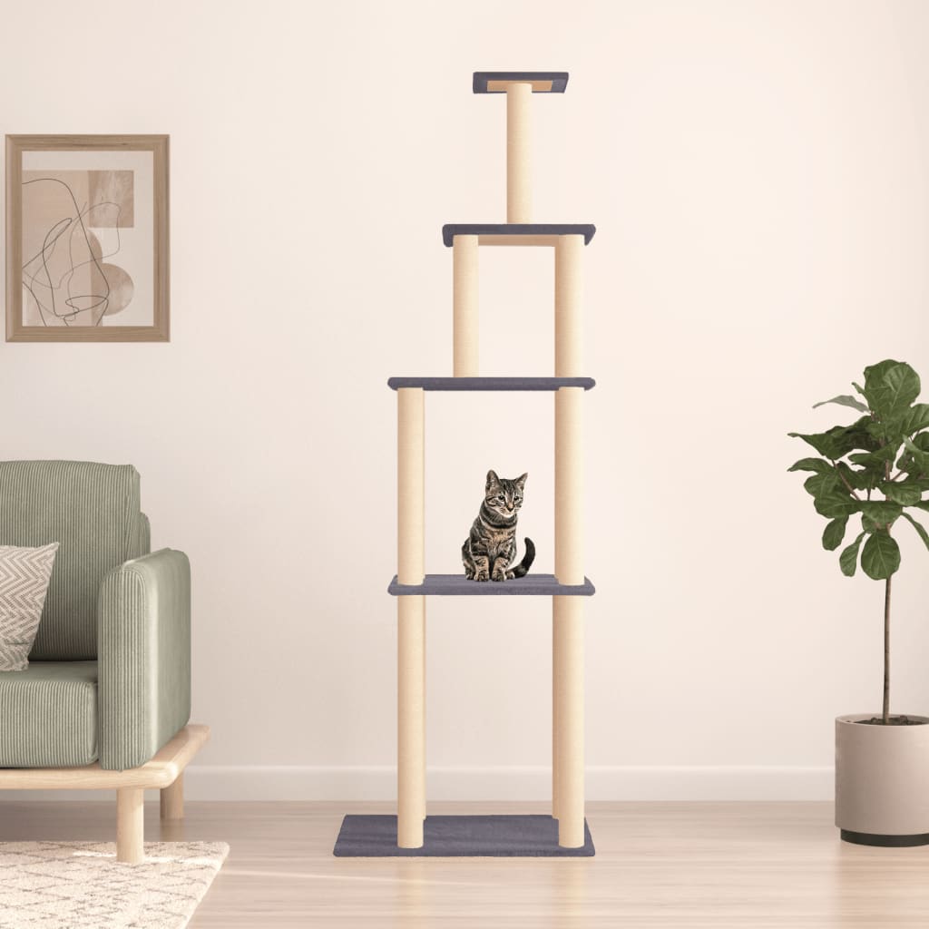 vidaXL Cat Tree with Sisal Scratching Posts Dark Grey 183 cm