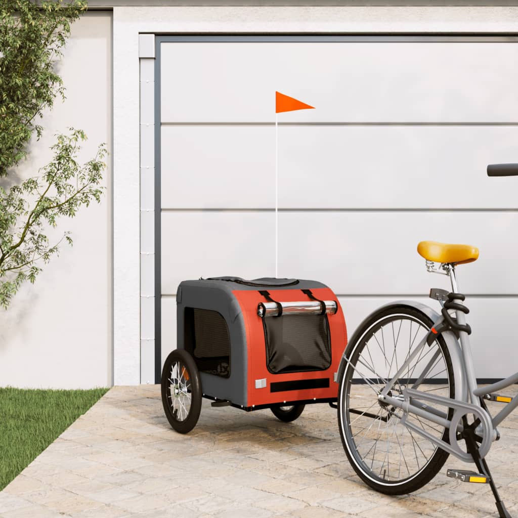 vidaXL Dog Bike Trailer Orange and Grey Oxford Fabric and Iron