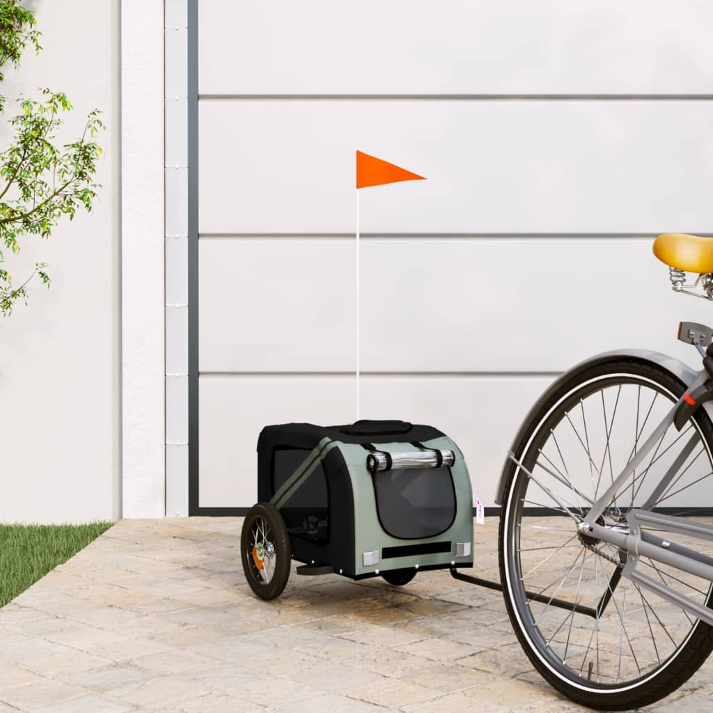 vidaXL Dog Bike Trailer Grey and Black Oxford Fabric and Iron
