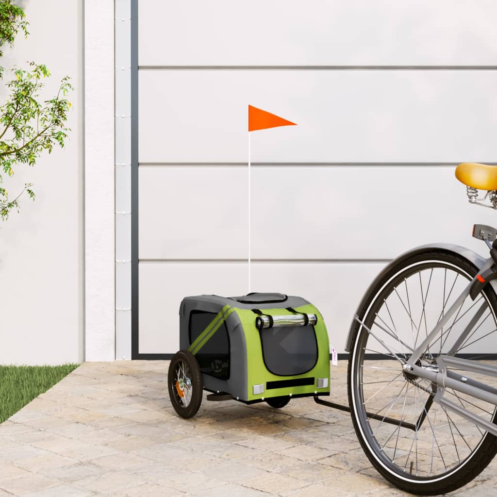 vidaXL Dog Bike Trailer Green and Grey Oxford Fabric and Iron
