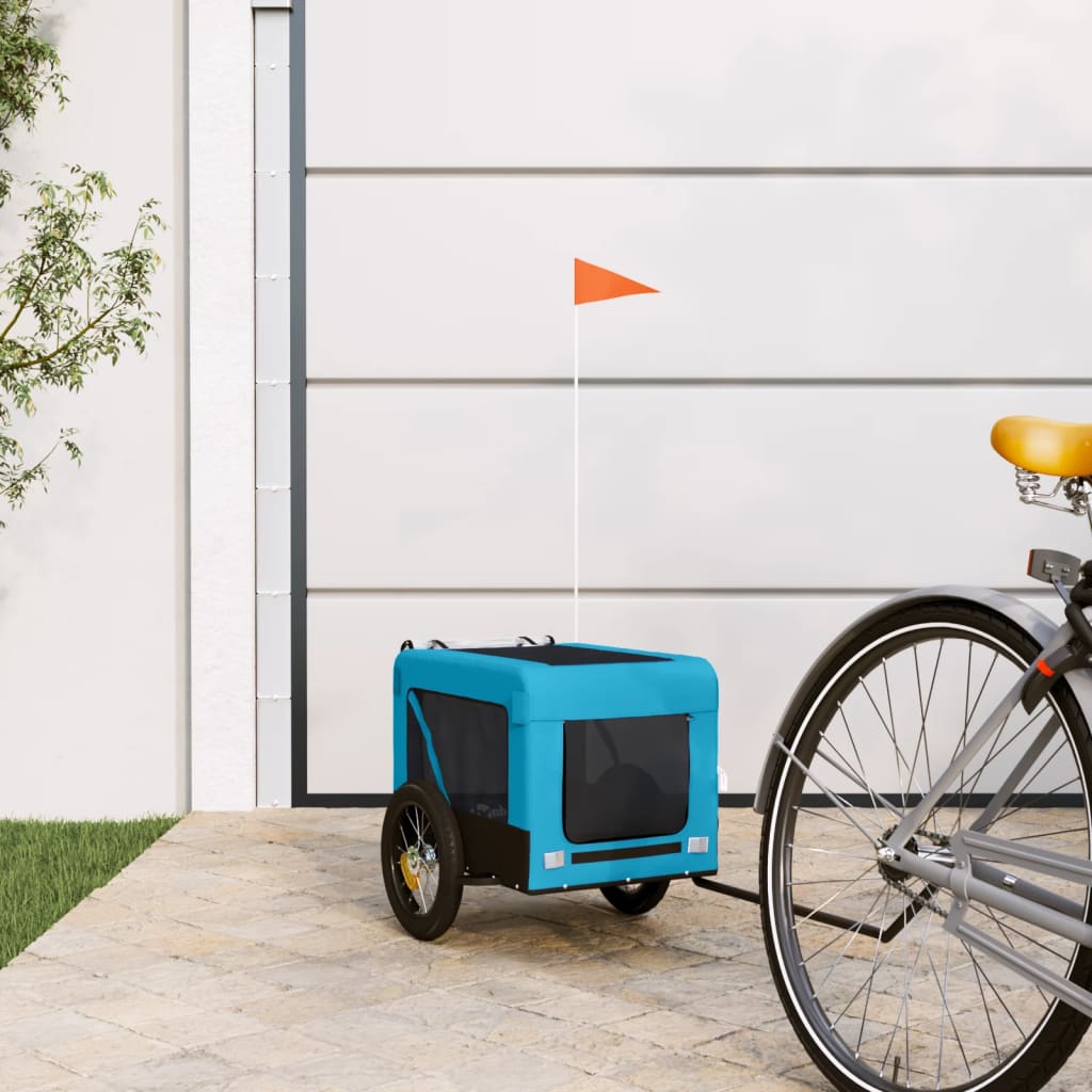 vidaXL Dog Bike Trailer Blue and Black Oxford Fabric&Iron