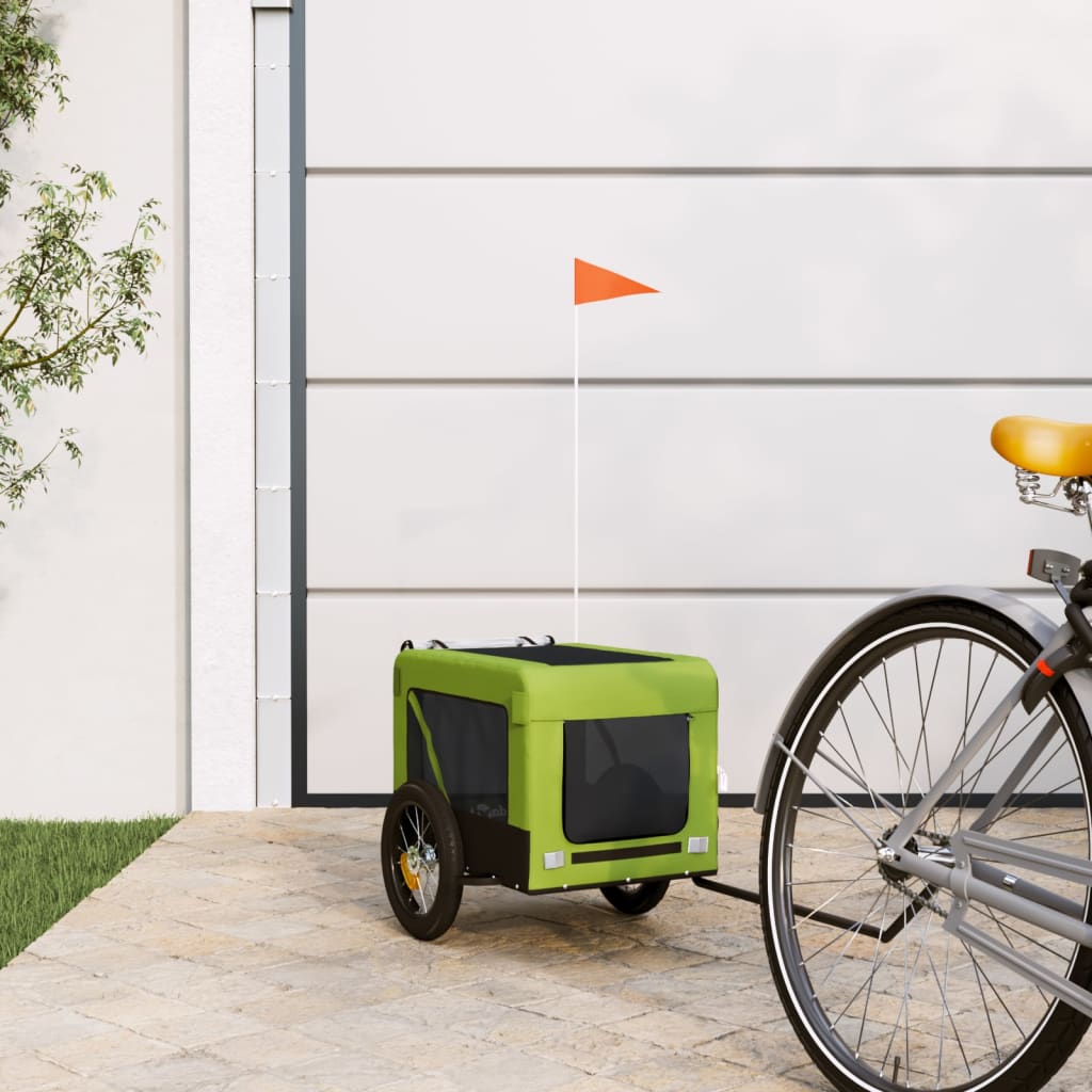 vidaXL Dog Bike Trailer Green and Black Oxford Fabric and Iron