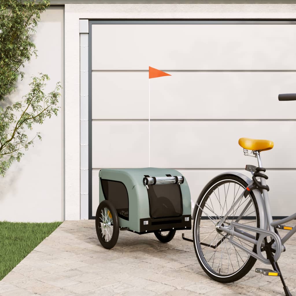 vidaXL Dog Bike Trailer Grey and Black Oxford Fabric and Iron
