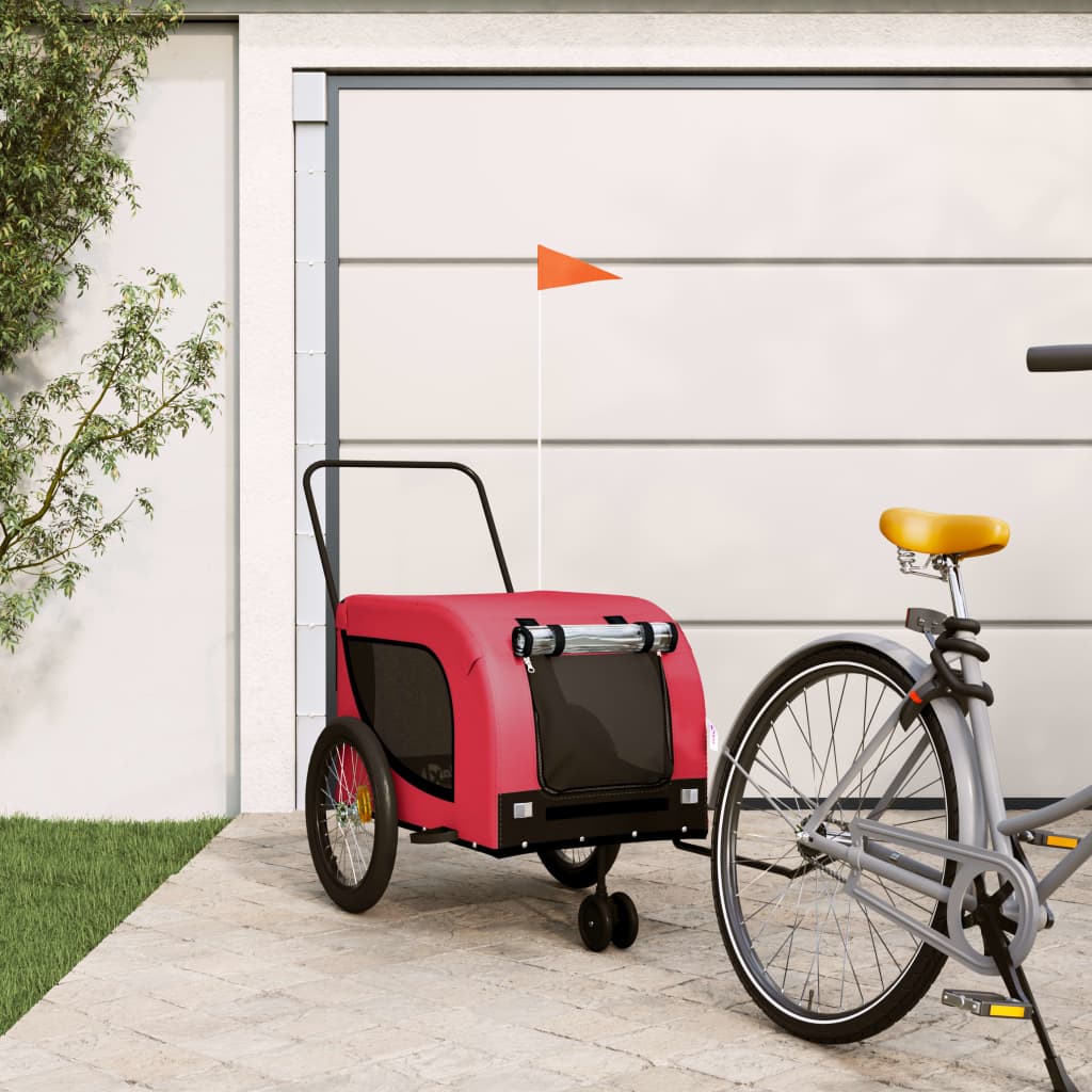 vidaXL Dog Bike Trailer Red and Black Oxford Fabric and Iron