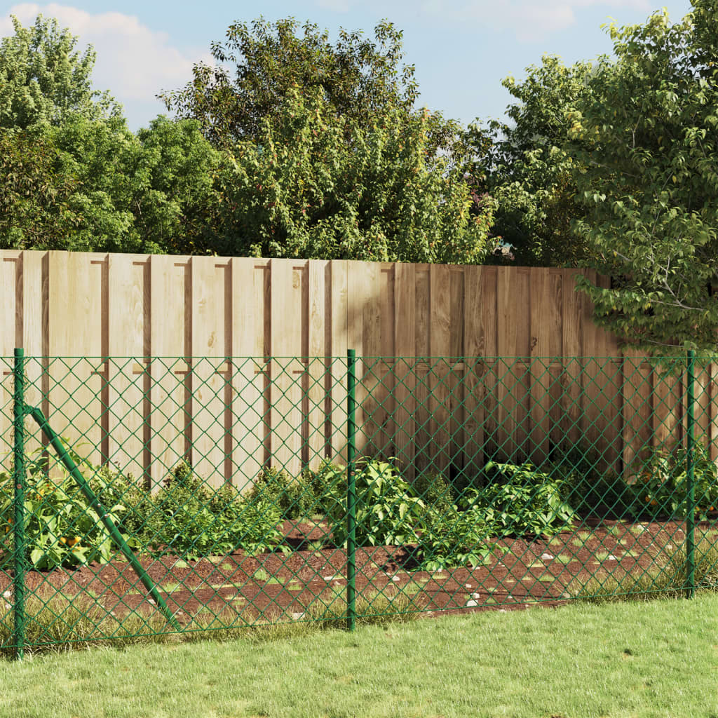 vidaXL Chain Link Fence with Flange Green 0.8x25 m