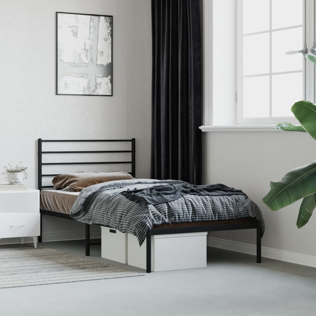 vidaXL Metal Bed Frame with Headboard Black 80x200 cm