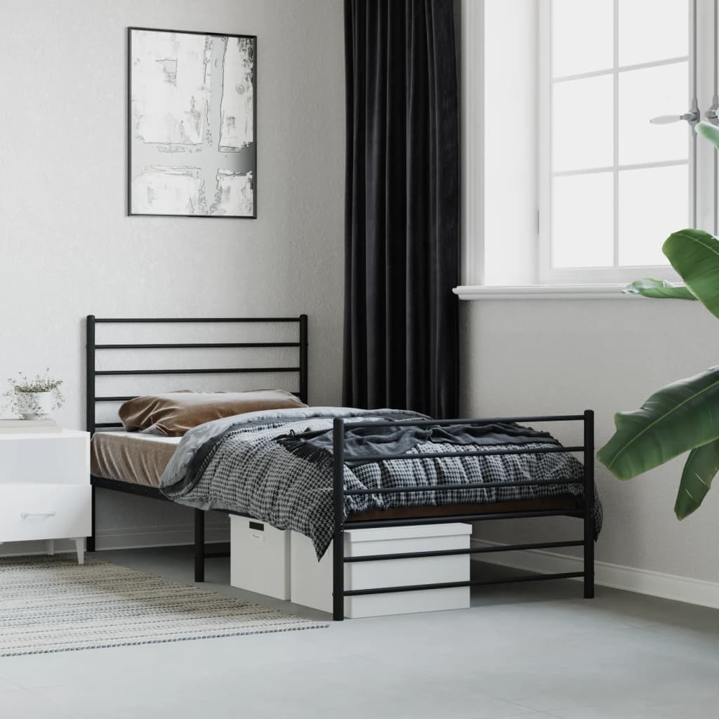 vidaXL Metal Bed Frame with Headboard and Footboard Black 80x200 cm