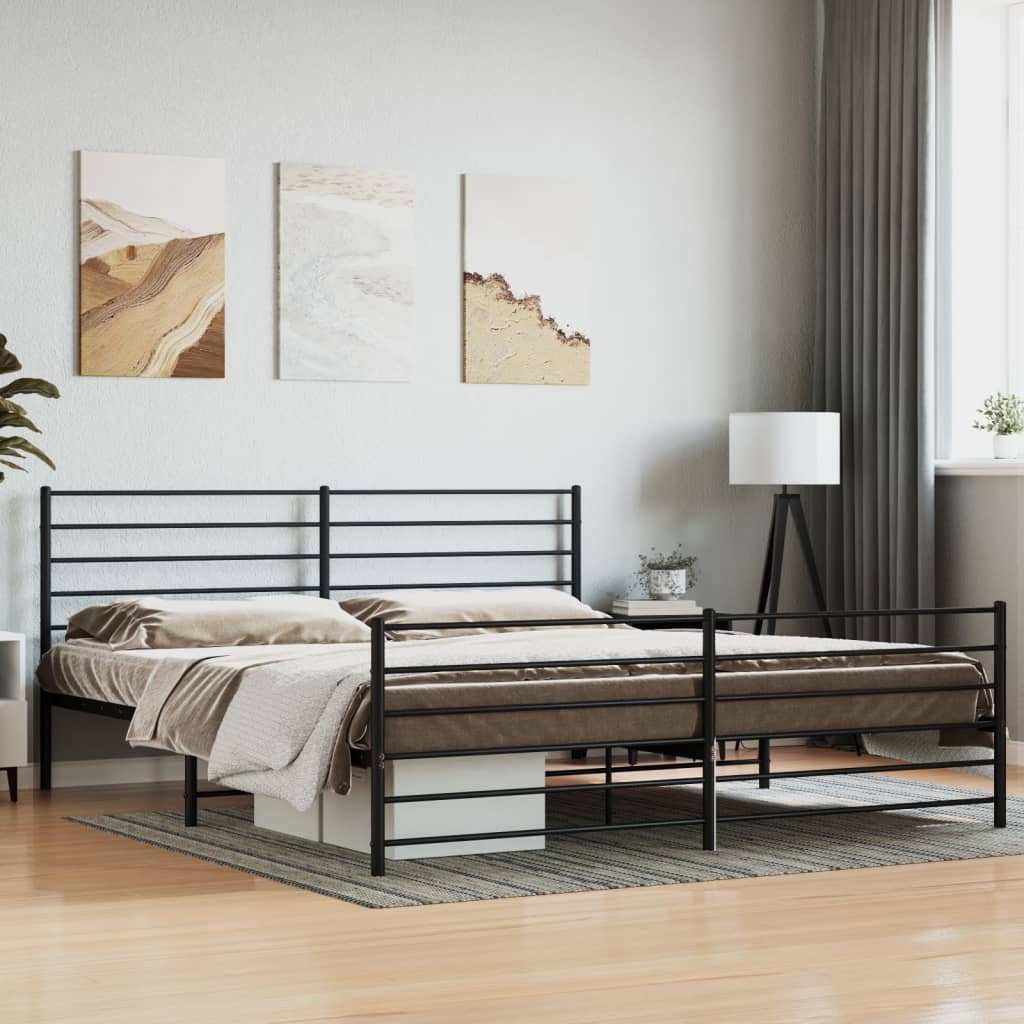 vidaXL Metal Bed Frame with Headboard and Footboard Black 200x200 cm