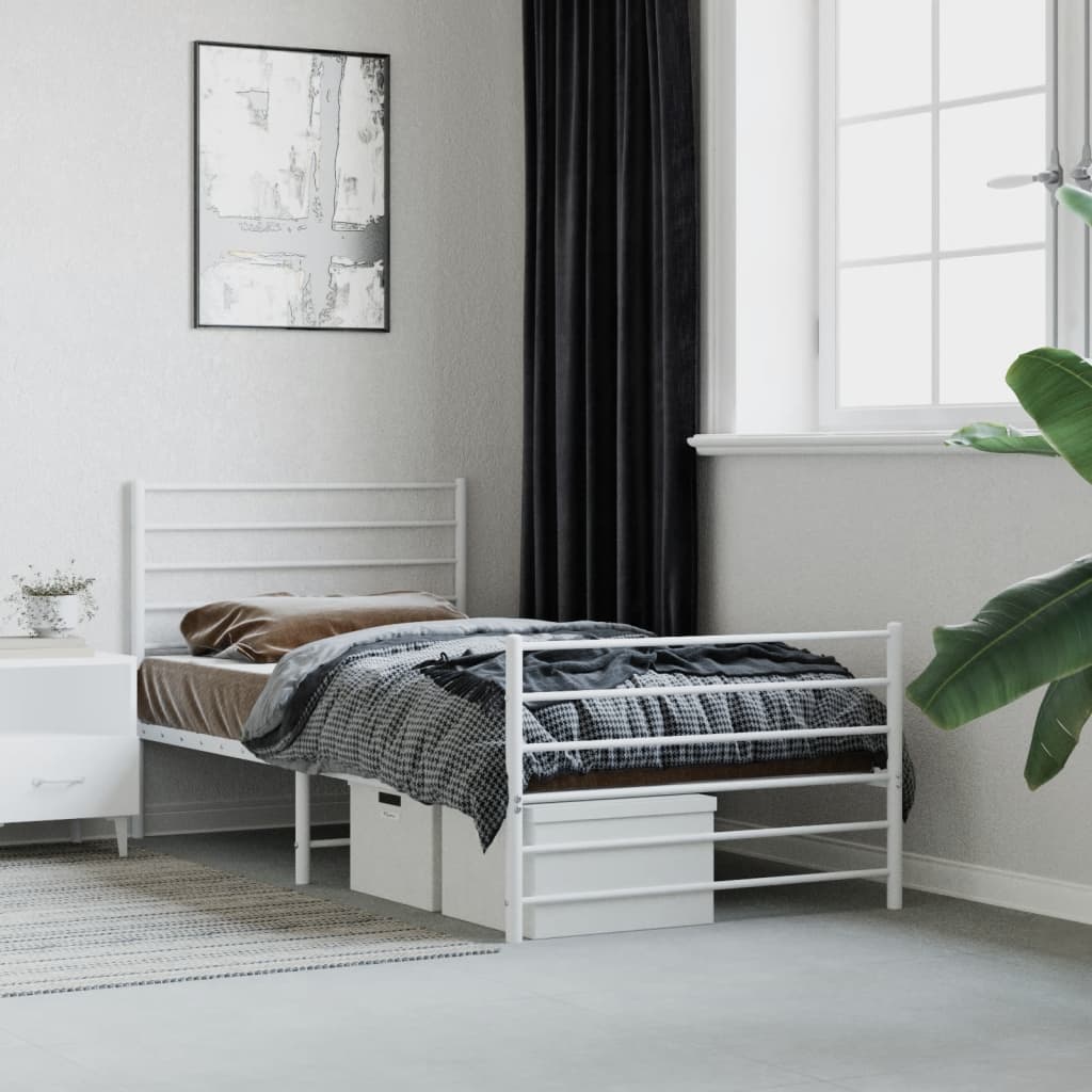 vidaXL Metal Bed Frame with Headboard and Footboard White 80x200 cm