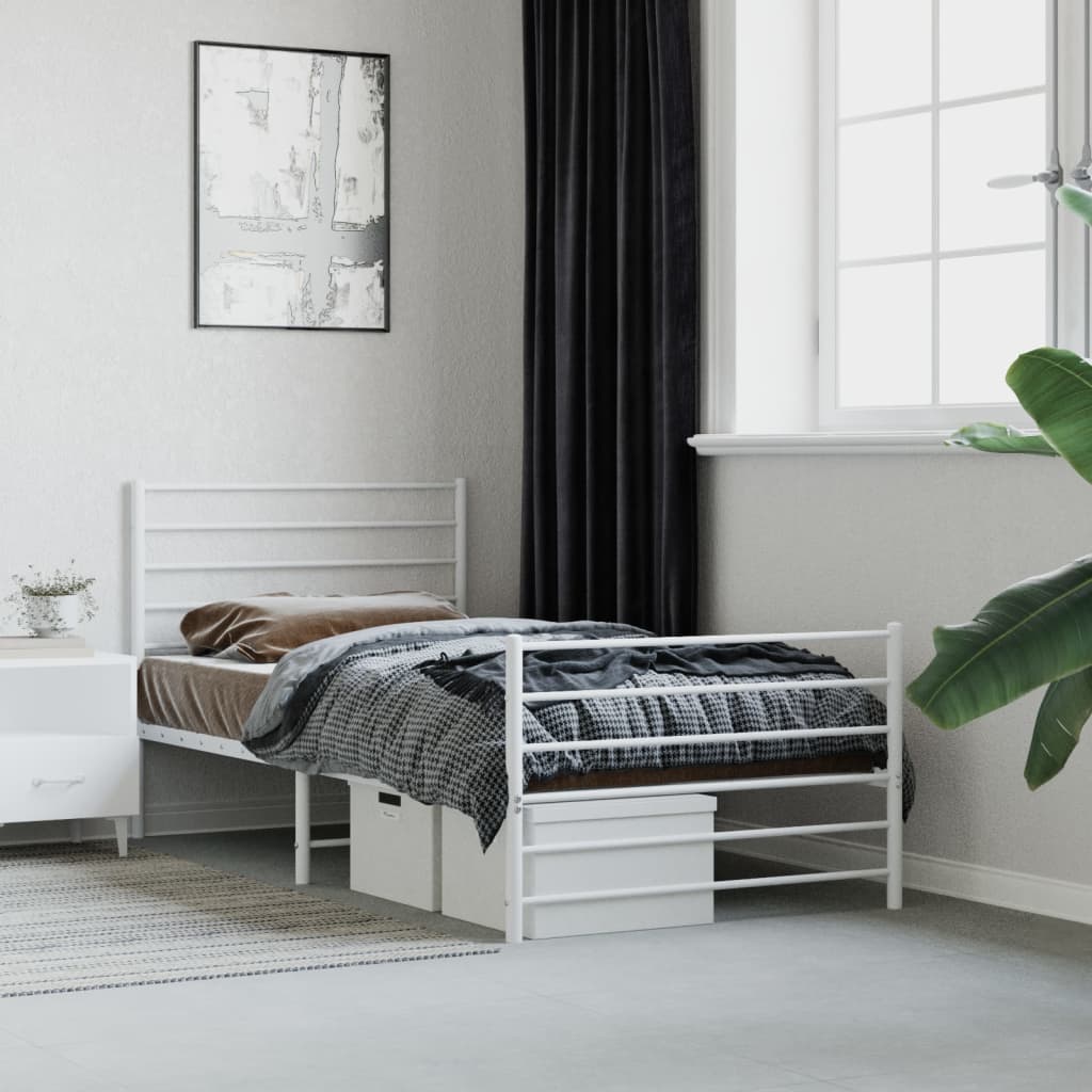vidaXL Metal Bed Frame with Headboard and Footboard White 100x190 cm