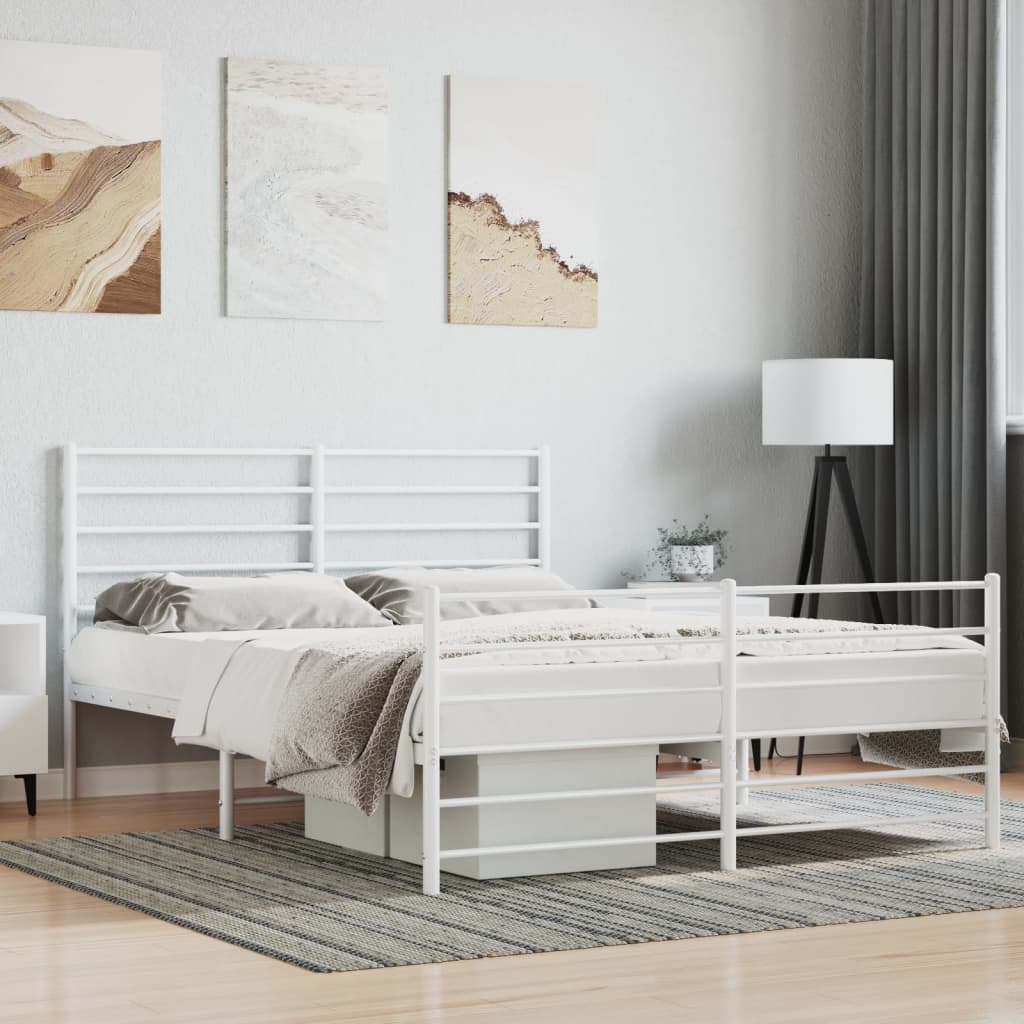vidaXL Metal Bed Frame with Headboard and Footboard White 140x190 cm