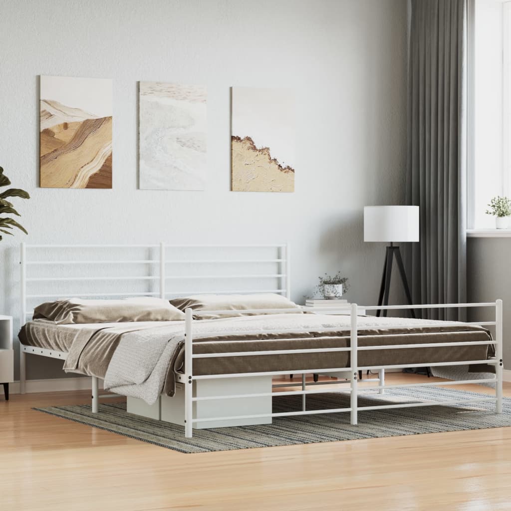 vidaXL Metal Bed Frame with Headboard and Footboard White 180x200 cm 6FT Super King