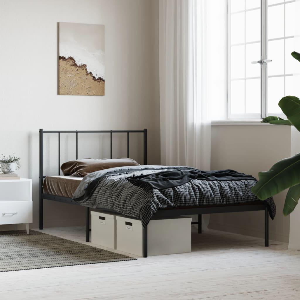 vidaXL Metal Bed Frame with Headboard Black 80x200 cm