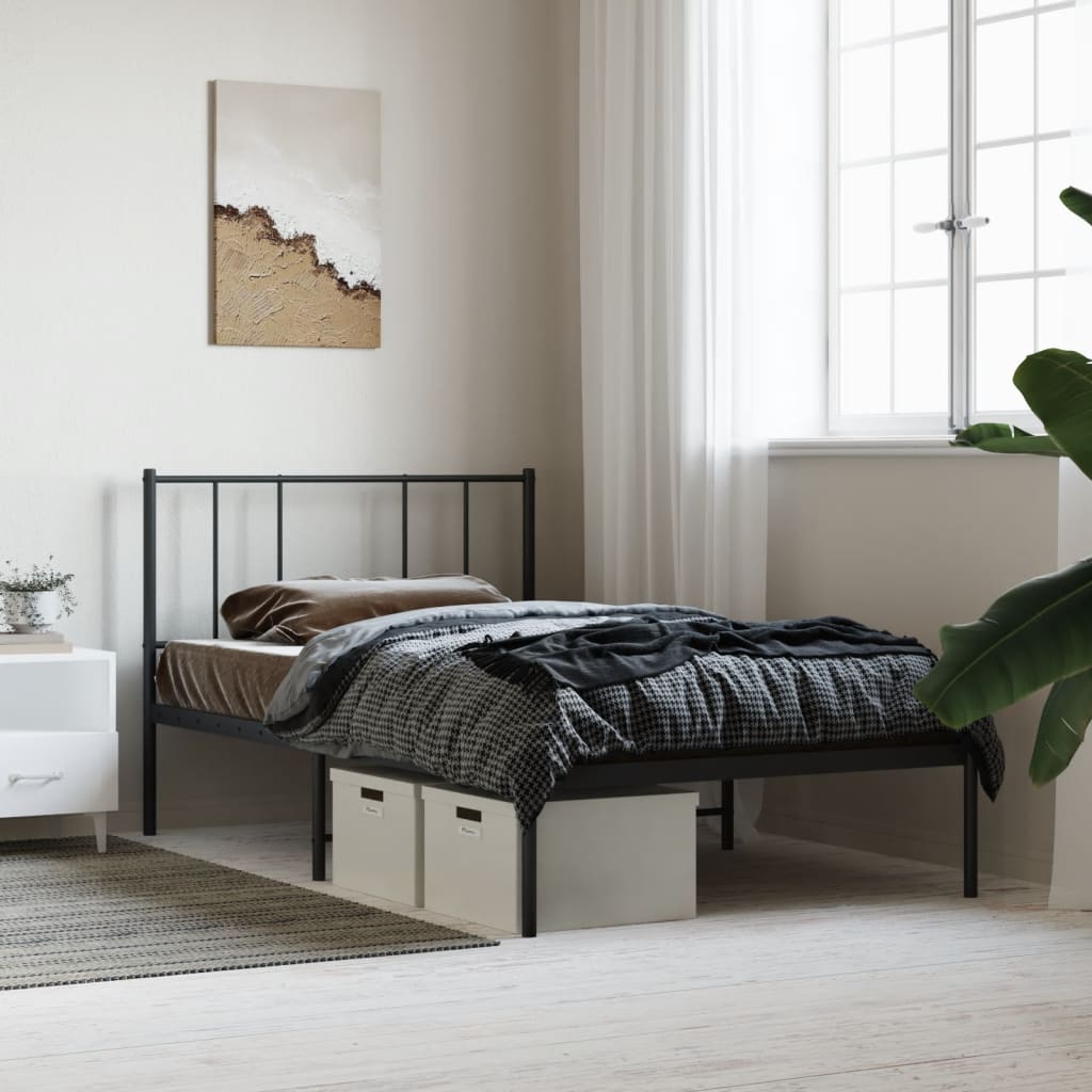 vidaXL Metal Bed Frame with Headboard Black 100x200 cm