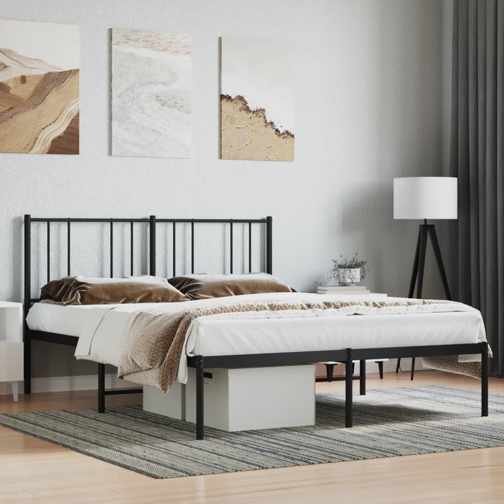 vidaXL Metal Bed Frame with Headboard Black 120x190 cm 4FT Small Double