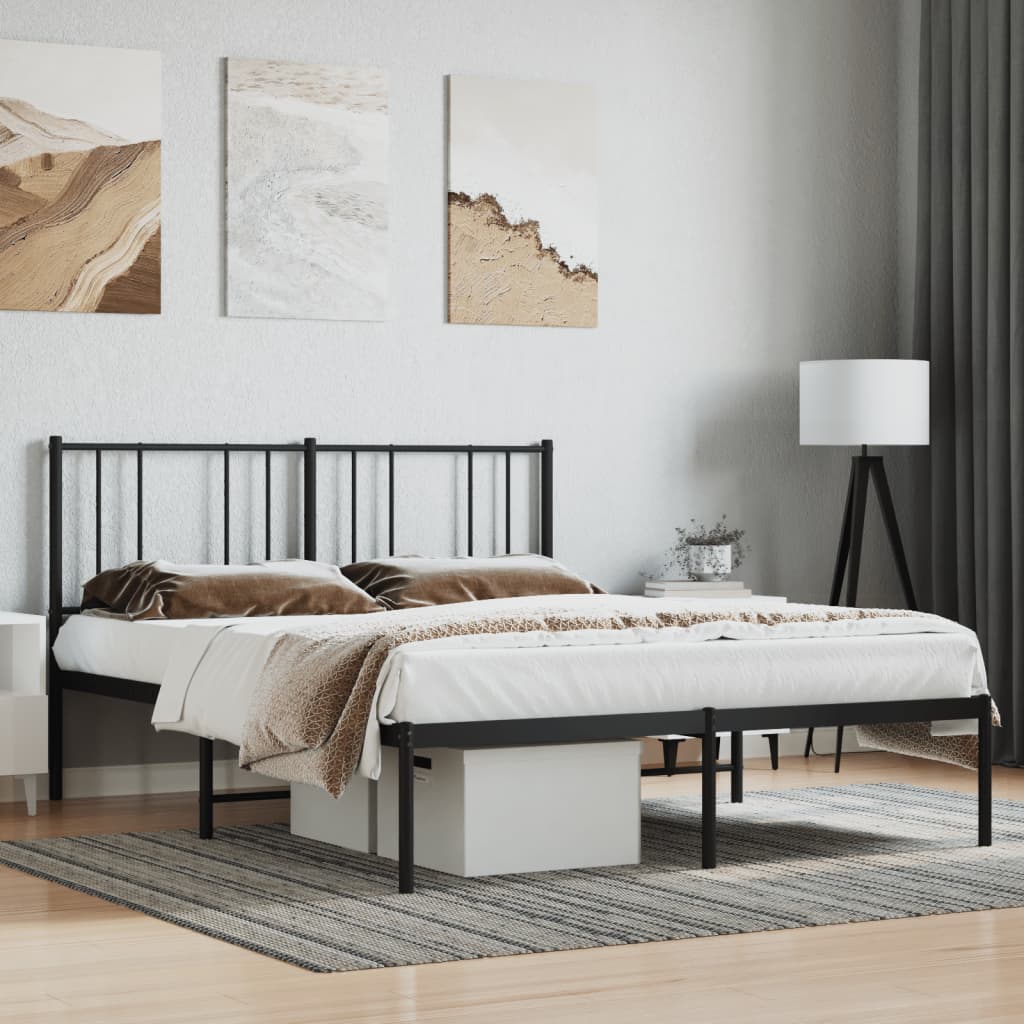 vidaXL Metal Bed Frame with Headboard Black 140x190 cm