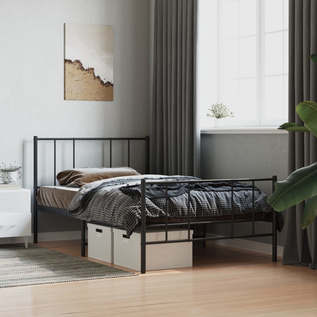 vidaXL Metal Bed Frame with Headboard and Footboard Black 107x203 cm