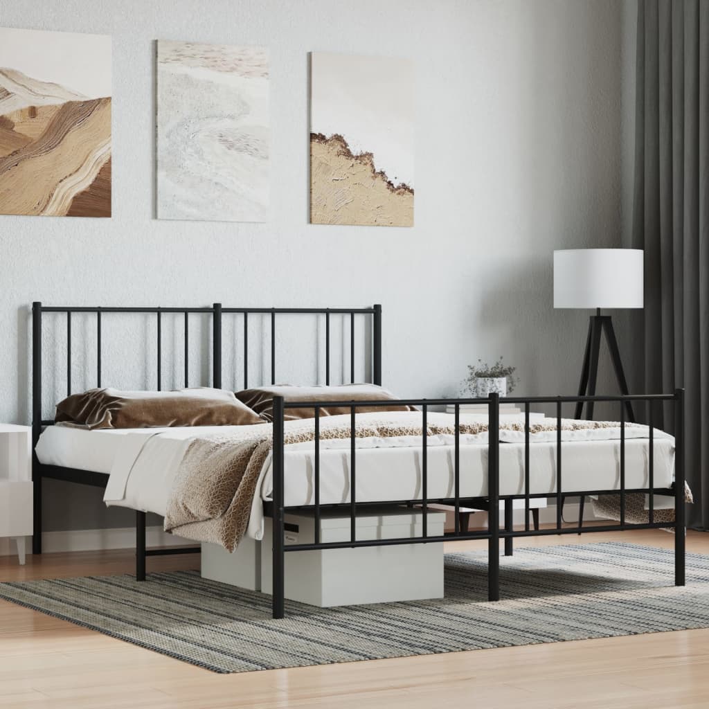 vidaXL Metal Bed Frame with Headboard and Footboard Black 160x200 cm