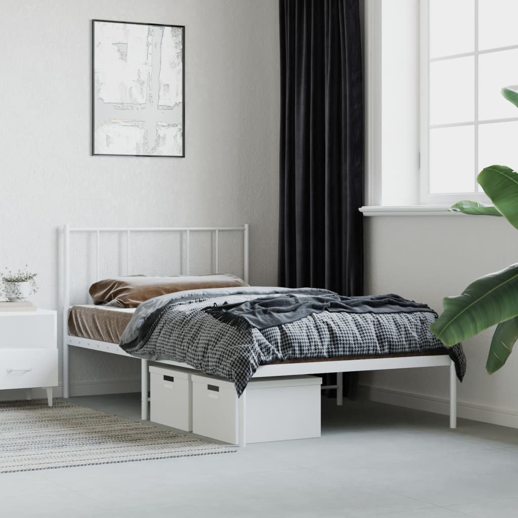vidaXL Metal Bed Frame with Headboard White 80x200 cm