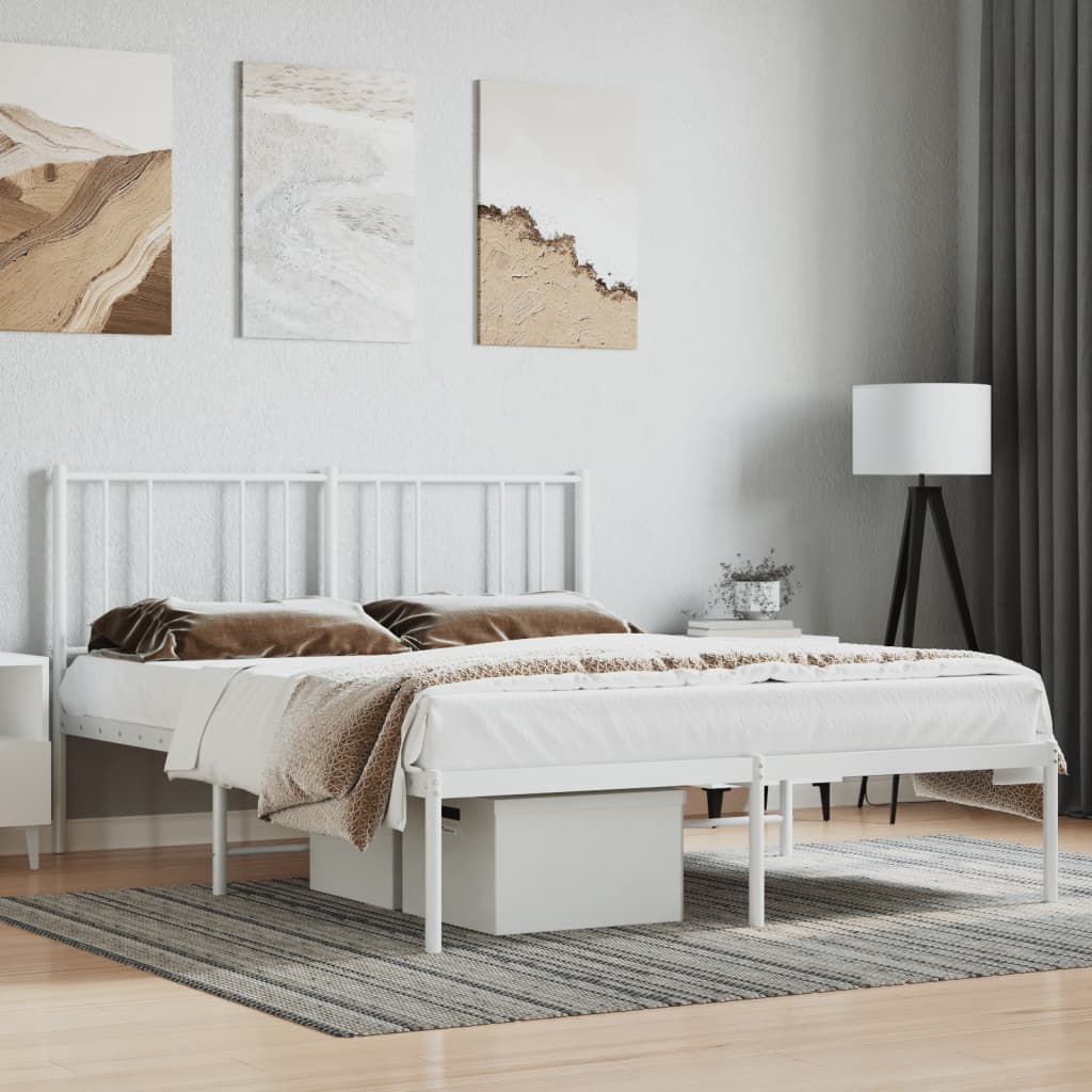 vidaXL Metal Bed Frame with Headboard White 160x200 cm