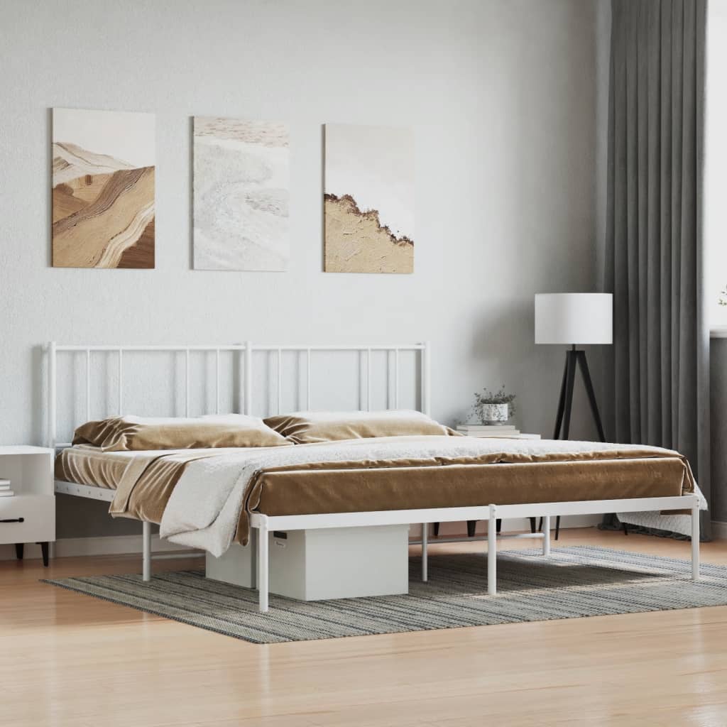 vidaXL Metal Bed Frame with Headboard White 183x213 cm