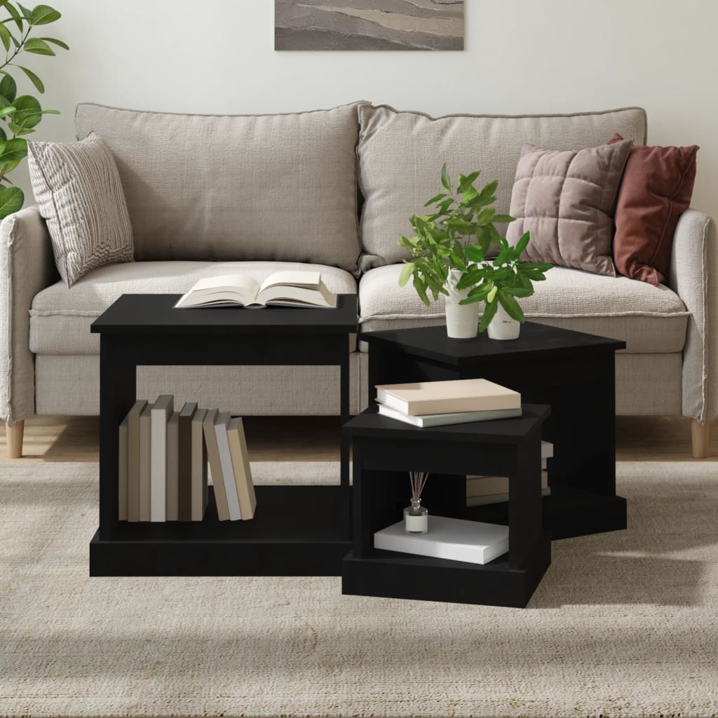 vidaXL Nesting Tables 3 pcs Black Engineered Wood