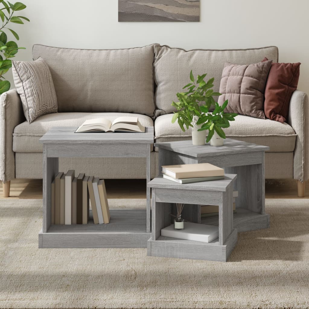 vidaXL Nesting Tables 3 pcs Grey Sonoma Engineered Wood