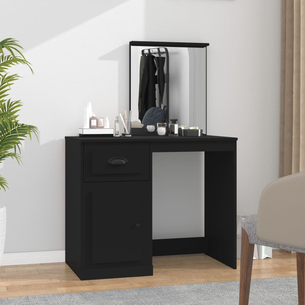 vidaXL Dressing Table with Mirror Black 90x50x132.5 cm Engineered Wood