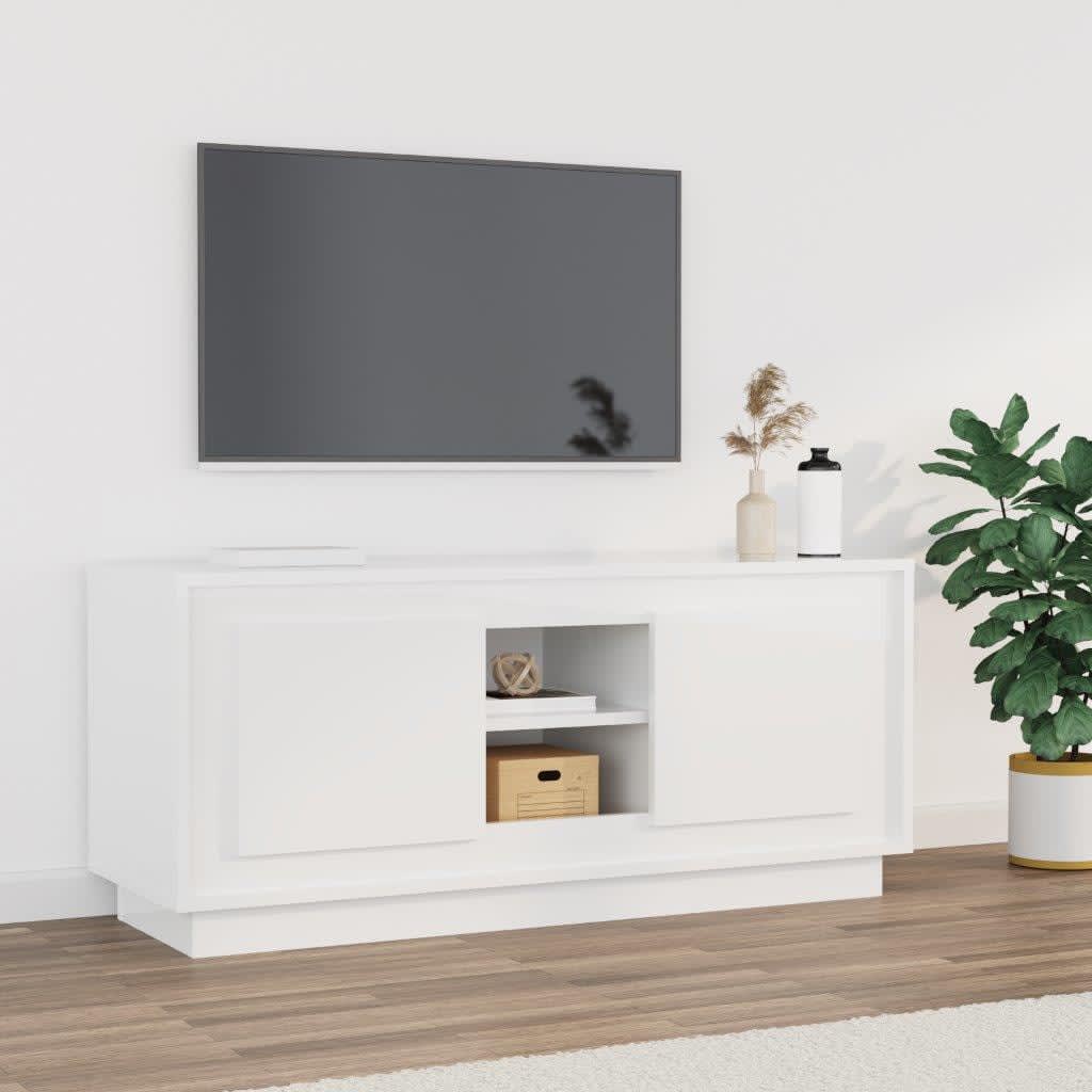 vidaXL TV Cabinet High Gloss White 102x35x45 cm Engineered Wood