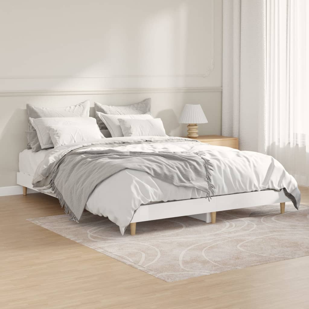 vidaXL Bed Frame High Gloss White 135x190 cm Engineered Wood