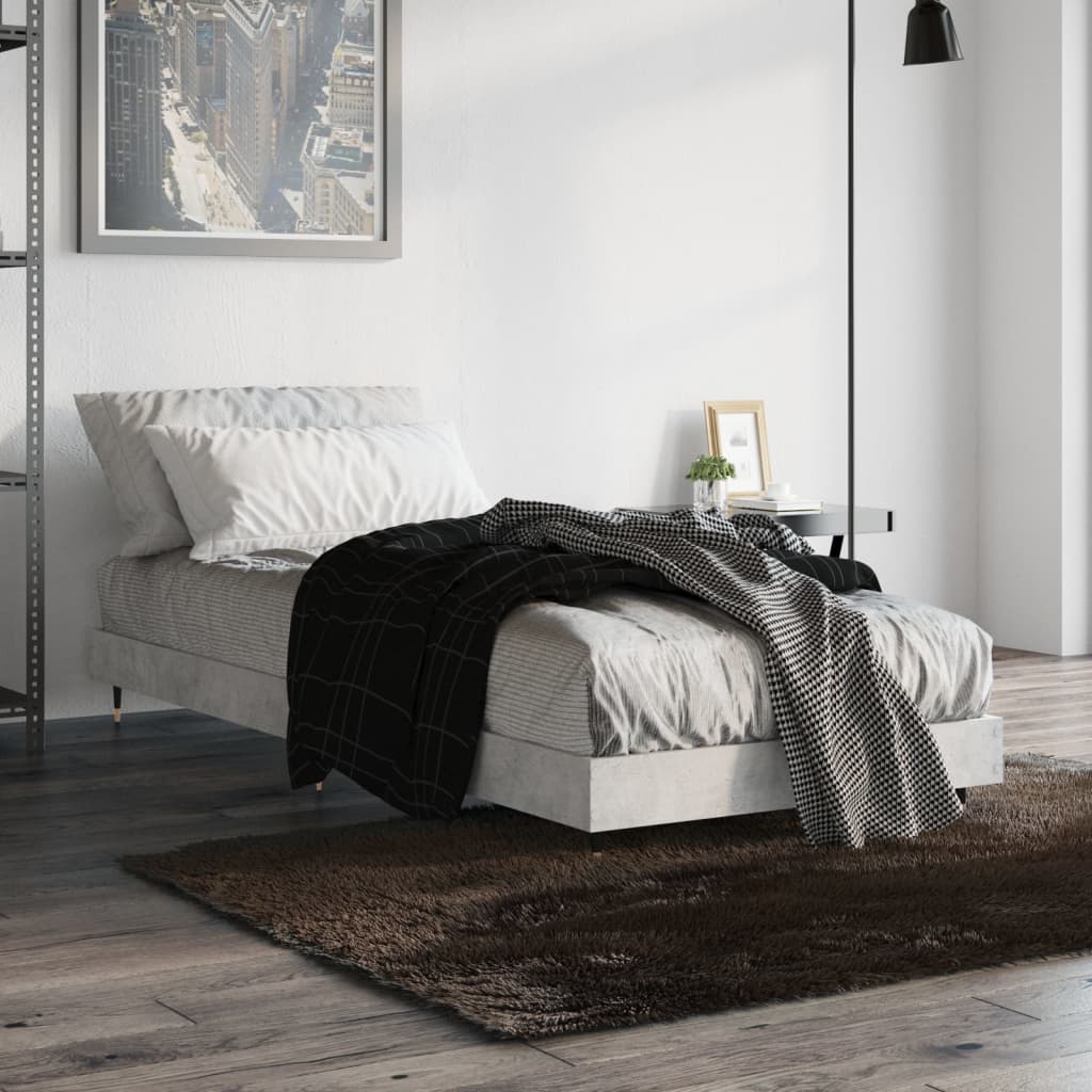 vidaXL Bed Frame Concrete Grey 75x190 cm 2FT6 Small Single Engineered Wood