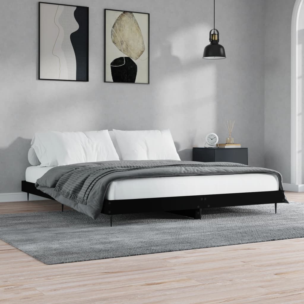 vidaXL Bed Frame Black 150x200 cm 5FT King Size Engineered Wood